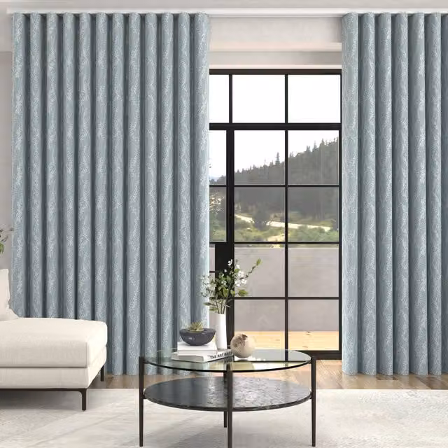 Terrys Grace Jacquard Floral Made To Measure Blackout Wave Curtains in Smoky Blue