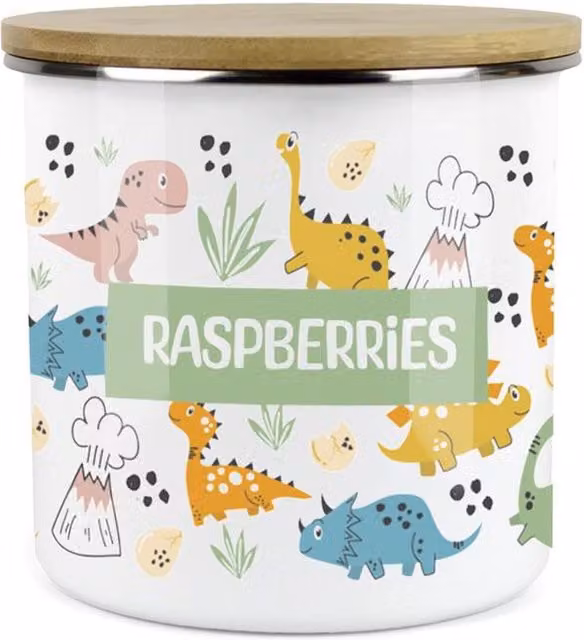 Purely Home Cartoon Dinosaurs Childrens Mini Snack Pot in Green and Multicolour Enamel Metal