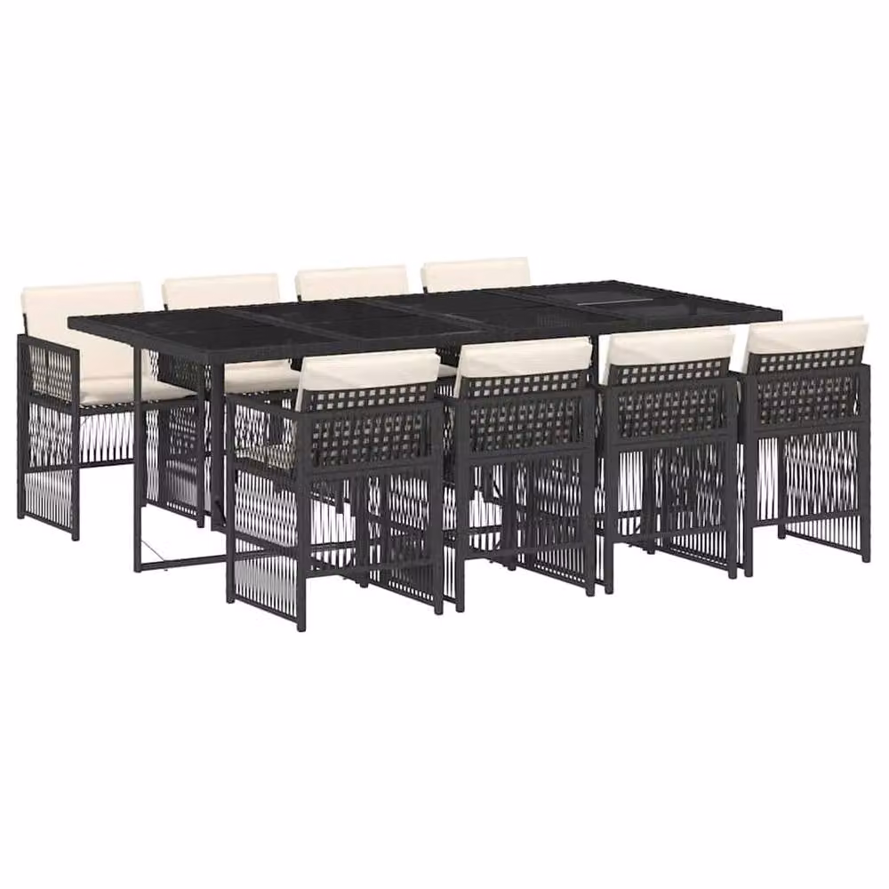 Berkfield Home Modern Polyrattan Garden Dining Set with Glass Table in Black and White – 2