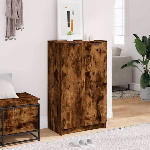Berkfield Home Smoked Oak Shoe Cabinet in Brown, W/D/H: 59 x 35 x 100 cm