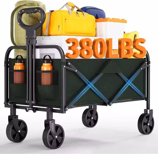 VOGREX 220L Folding Camping Wagon Cart Trolley in Green, W/D/H: 100 x 52 x 52 cm