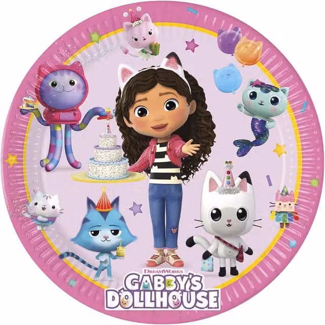 Procos Gabby's Dollhouse Paper Plates, Pack of 8, Pink and Multicolour, Diameter: 23 cm
