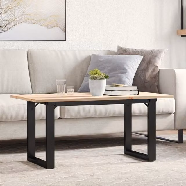 Berkfield Home O-Frame Coffee Table in Brown Solid Pine and Steel, W/D/H: 90 x 40 x 45 cm