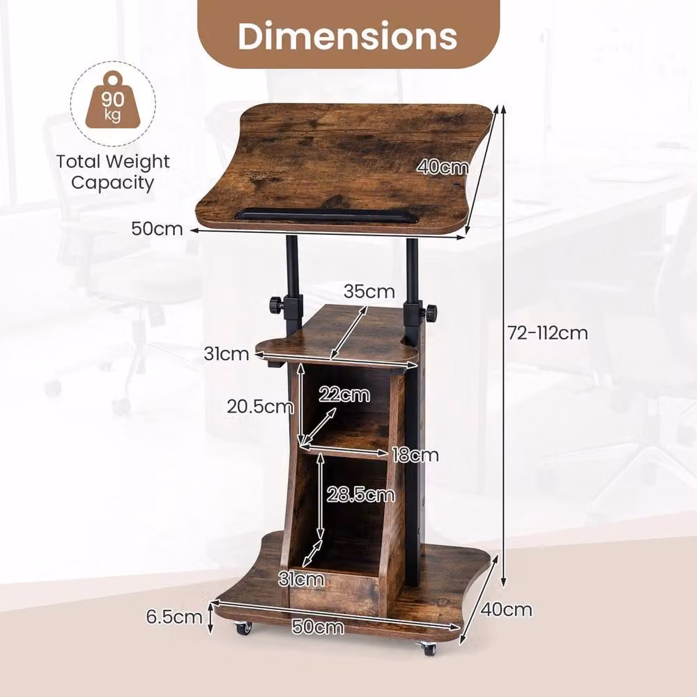 Havendro Height Adjustable Rolling Podium Stand with Tilt in Brown – 2