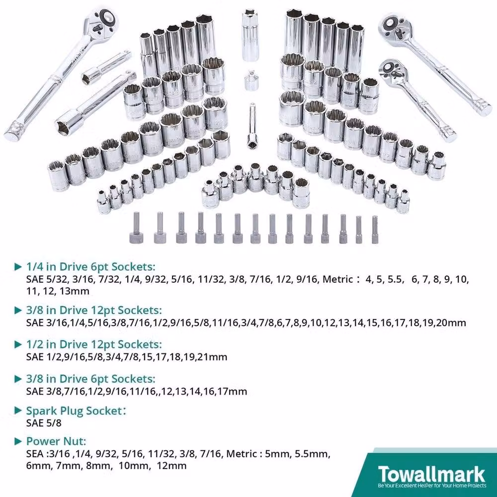 VOGREX Mechanics Tool Set with 1/4 inch, 3/8 inch and 1/2 inch Ratchets in Silver and Multicolour Chrome Vanadium Steel – 2