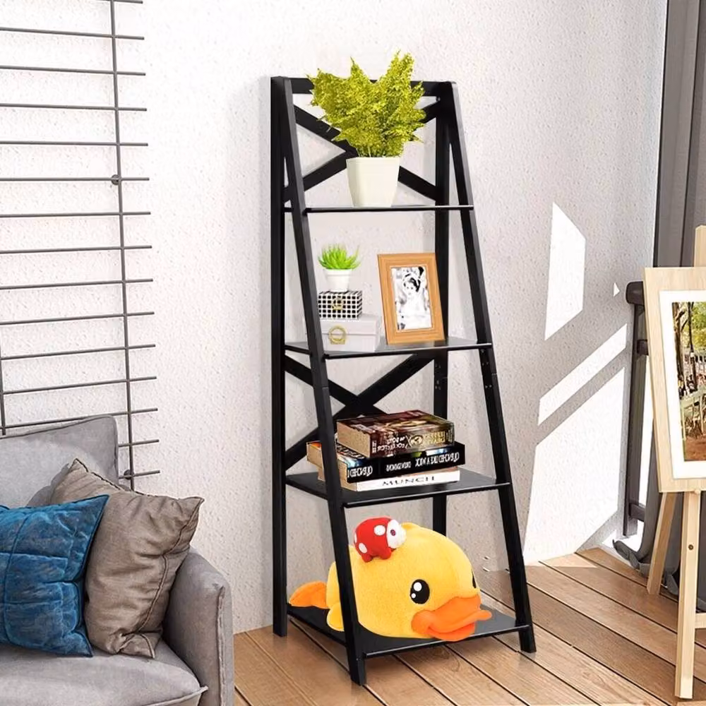 Havendro 4-Tier Wood and Metal Ladder Shelf in Black, H 142.5 x W 45.7 x D 20.0 cm – 5