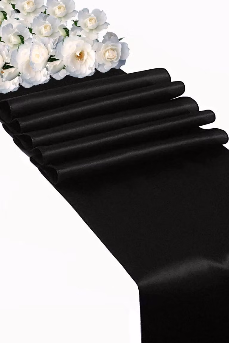 Neel Blue Satin Table Runner in Black, W/H: 28 x 711 cm
