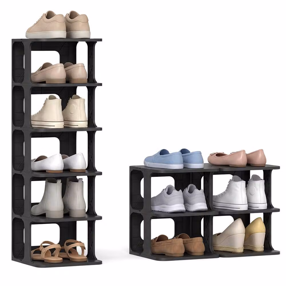 Costway 6-Tier Stackable Plastic Shoe Rack in Black – 7