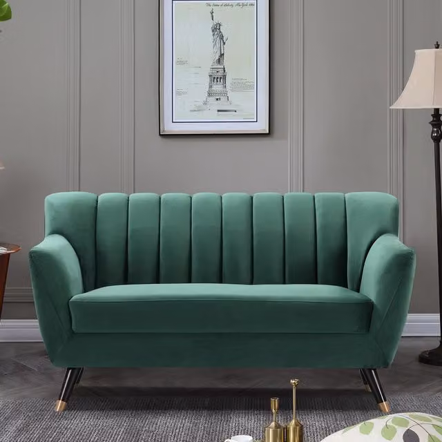 Artemis Home Morgan 2 Seat Green Velvet Upholstered Sofa with Solid Wood Frame – 1