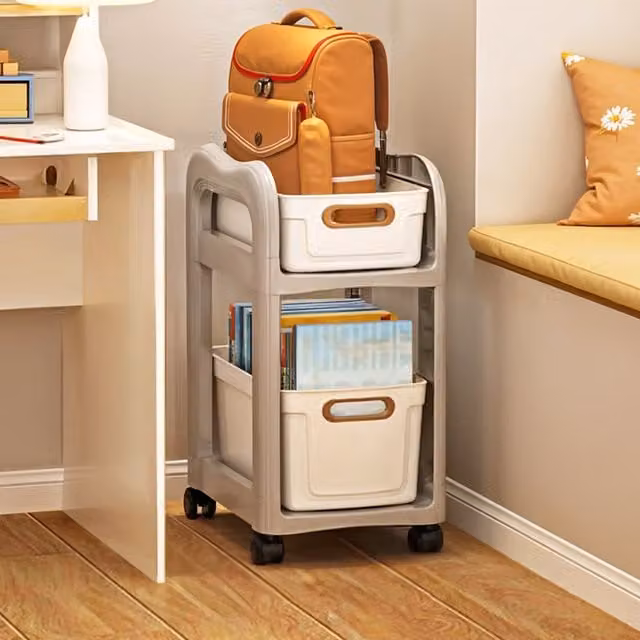 Lifeideas Removable Freestanding Storage Rack with Wheels in Grey and White, Height: 51.5 cm