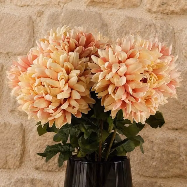 Leaf Pack of 6 Pink Artificial Extra Reflex Chrysanthemums, Height: 75 cm