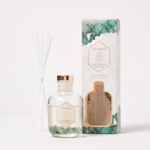 HOMESCAPES Green Fluorite Crystal Reed Diffuser with Black Tea & Vetiver Scent – 1