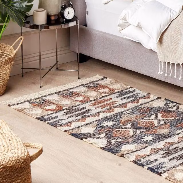 Wyld and Coco Multicolour Jute and Cotton Handwoven Boho Rug with Fringes W: 80 cm, L: 150 cm