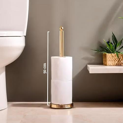 Orsina Freestanding Toilet Roll Holder with Spare Roll Holder in Gold and White – 2
