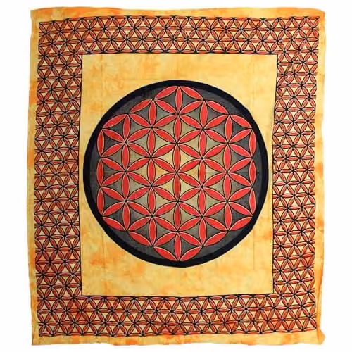 KDMD Double Cotton Bedspread and Flower of Life Wall Hanging Set, Orange Geometric Floral Design – 1