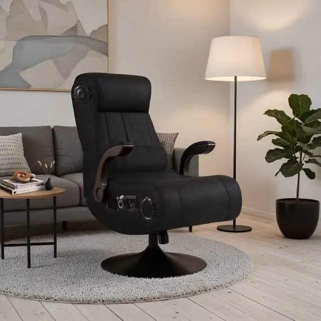 X Rocker Black Velvet Upholstered Childrens TV Gaming Chair with Armrests
