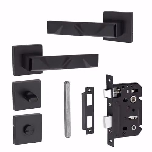 Golden Grace Nova Bathroom Door Handle Set in Matt Black – 1