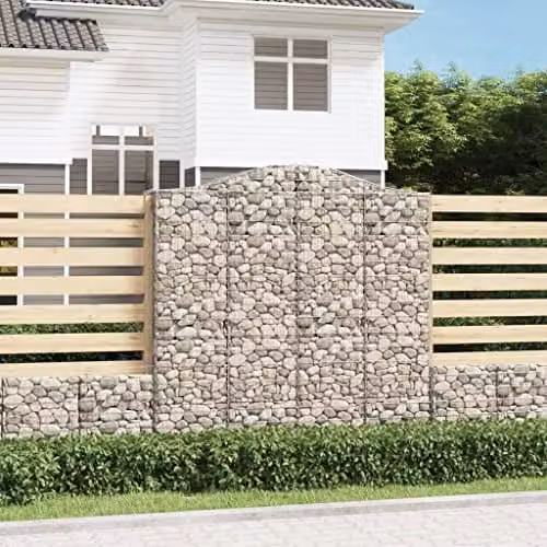vidaXL Arched Gabion Baskets, 2 Pack, Silver Galvanised Steel, W: 200 cm, D: 50 cm, H: 200-220 cm – 2