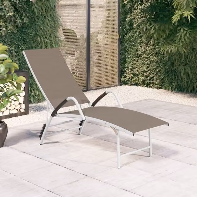 Berkfield Home Sun Lounger in Beige Textilene and Powder Coated Aluminium with Adjustable Headrest and Armrests – 1