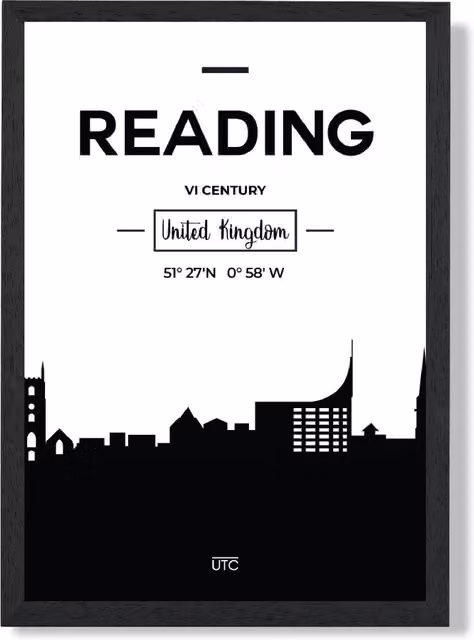 ARTZE Reading Black and White City Skyline Framed Print in Black Frame – 1