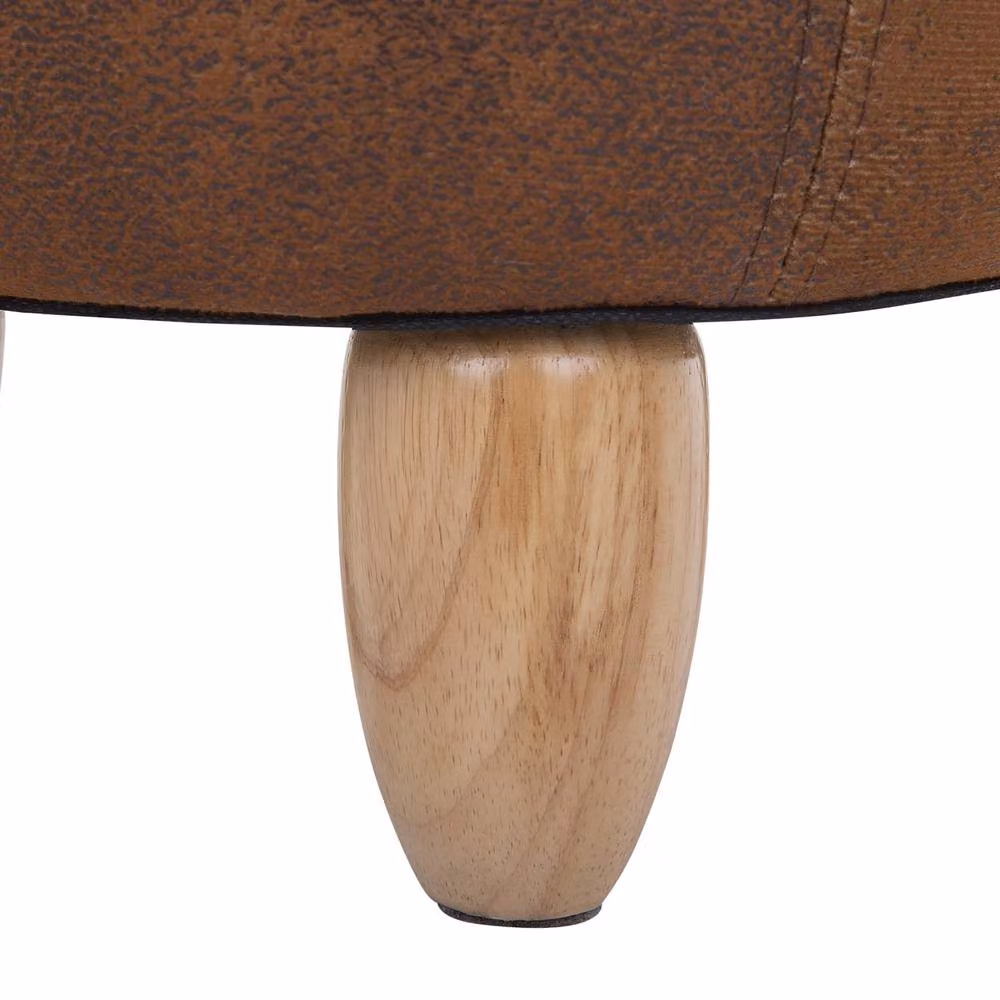Wyld and Coco Cow Stool with Storage in Brown Faux Leather and Rubberwood Legs – 6