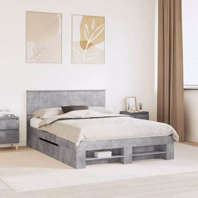 Berkfield Home Modern Bed Frame in Grey Engineered Wood, W/D/H: 140 x 200 cm – 1