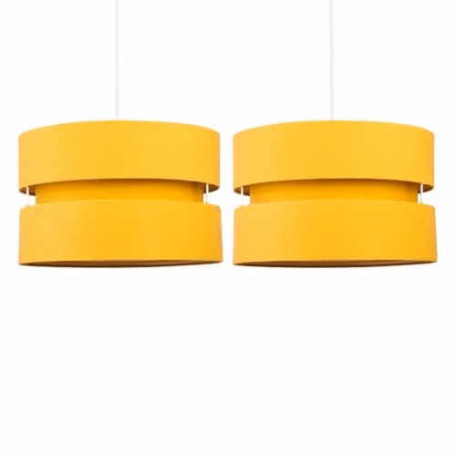 First Choice Lighting Pair of Yellow Layered Fabric Easy Fit Round Light Shades – 1
