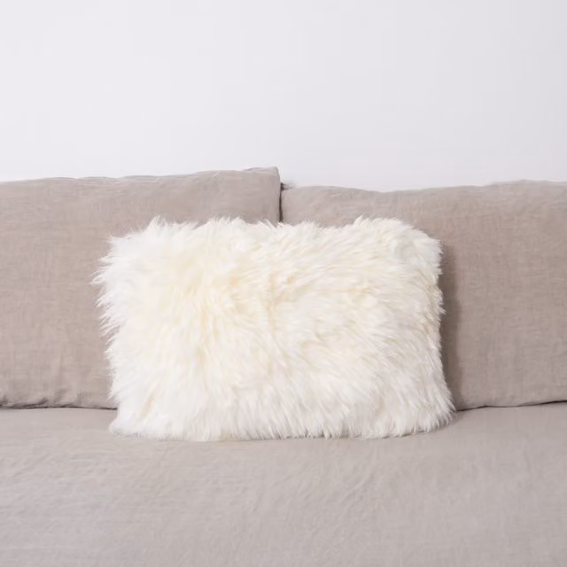 Native Natural Double Sided Square Sheepskin Cushion in Beige and White, 50 cm