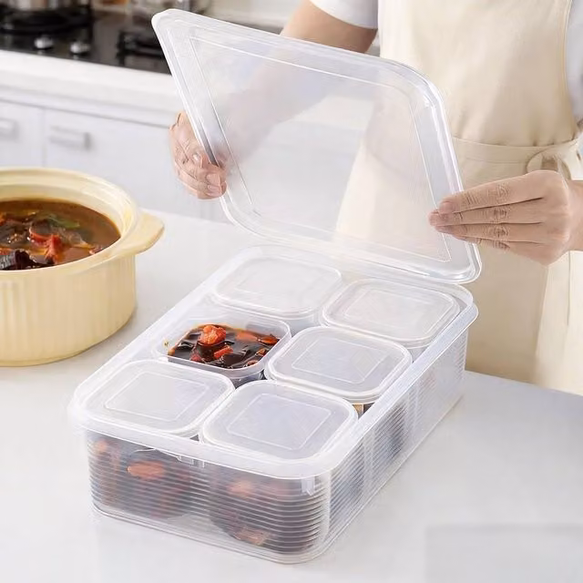 PAWNORA 7 Pack Clear Plastic Snack Containers with 6 Compartments and Dividers
