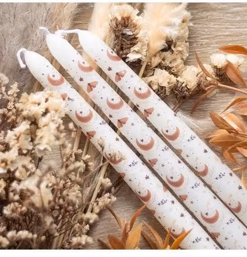 KDMD Set of 3 Harvest Moon Taper Candles in White