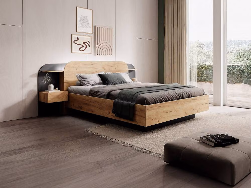 Vente-unique Modern Black Divan Bed with LED Under-bed Lighting and Bedside Tables, W/D/H: 160 x 200 x 223 cm – 3