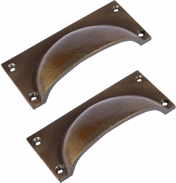 Hammer and Tongs Brass Rectangular Cabinet Cup Handle, Pack of 2, W: 105 mm, H: 50 mm