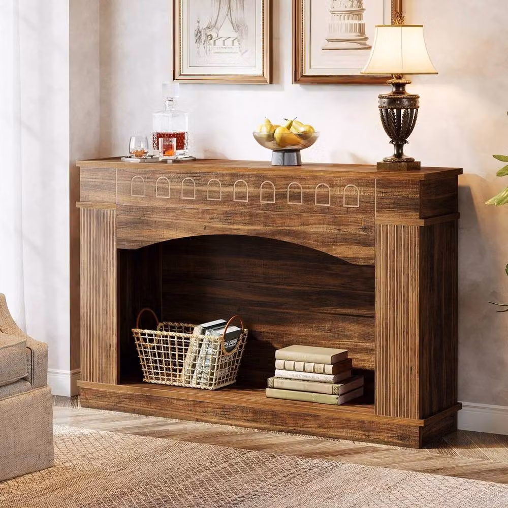 VOGREX Brown Rustic Farmhouse Wooden Console Table – 2