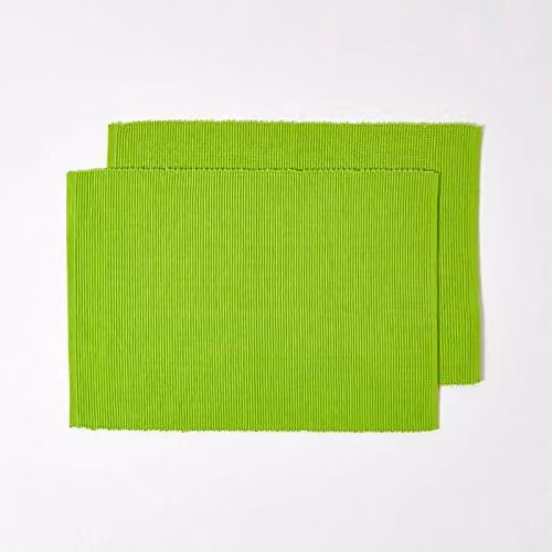 Homescapes Non-Slip Cotton Placemats, Set of 2, Green, W: 50 cm, D: 33 cm