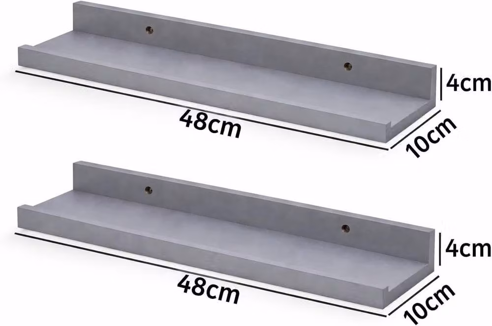SPOT ON DEALZ Set of 2 Grey Wooden Floating Wall Shelves, Width: 48 cm – 5