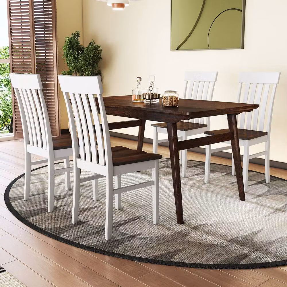 Costway Set of 2 White Rubberwood Dining Chairs with Hollowed Backrests – 4