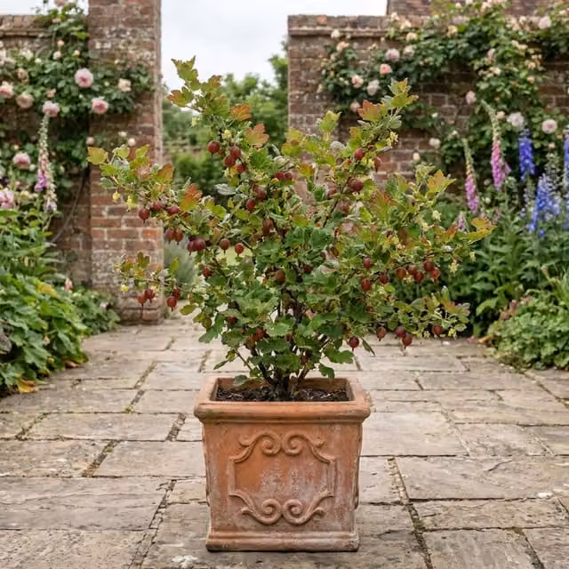 Plants by Post Gooseberry Murcurines Large Hardy Fruit Bush with Green Berries and Mid-Green Foliage, 2L Pot
