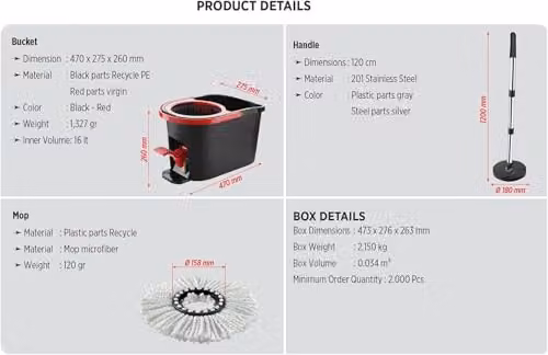 MantraRaj Microfibre Spin Mop and Bucket Set with Foot Pedal and Wringer, Black – 4