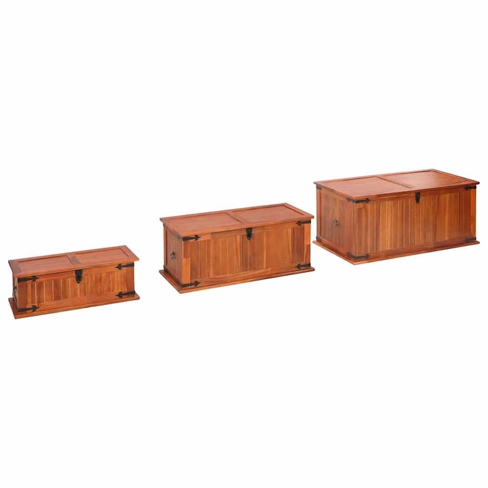 Berkfield Home Set of 3 Rustic Brown Solid Acacia Wood Storage Chests – 3
