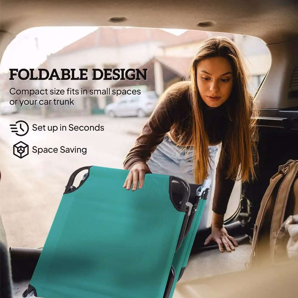 FORGEVIO Portable Folding Sun Lounger with 5-Position Adjustable Backrest and Headrest in Green – 3