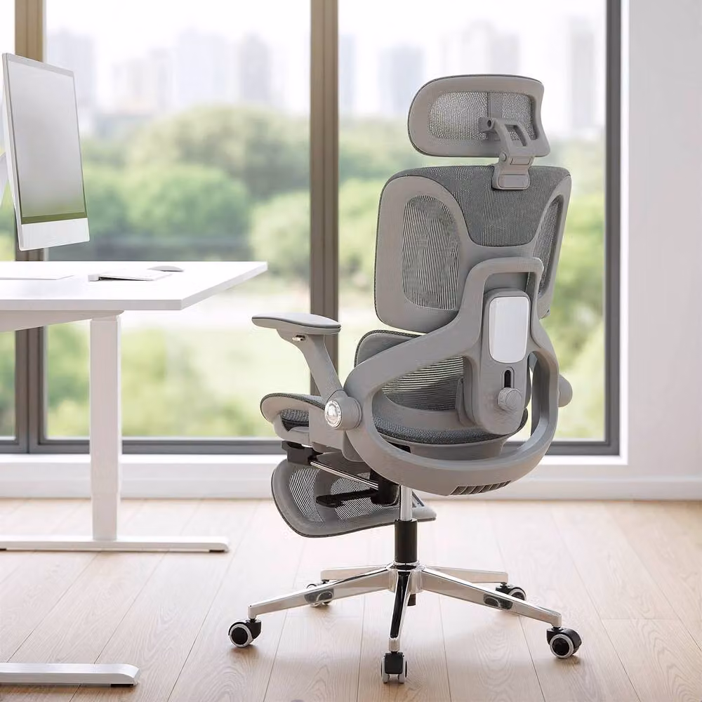 STILVORA Ergonomic Grey Fabric Office Chair with Headrest and Armrests – 2