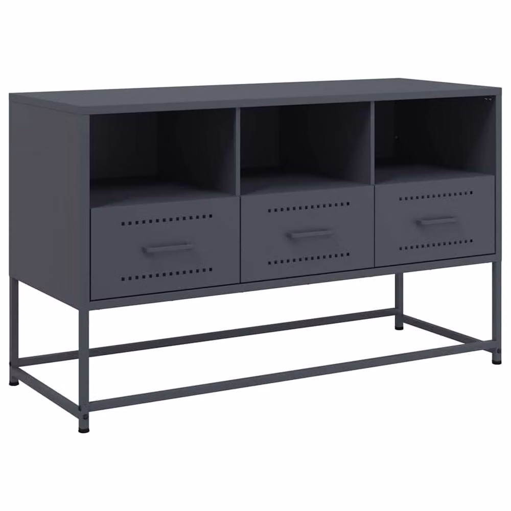 Berkfield Home Anthracite Steel TV Cabinet in Dark Grey, W: 100.5 cm, D: 39 cm, H: 60.5 cm – 3