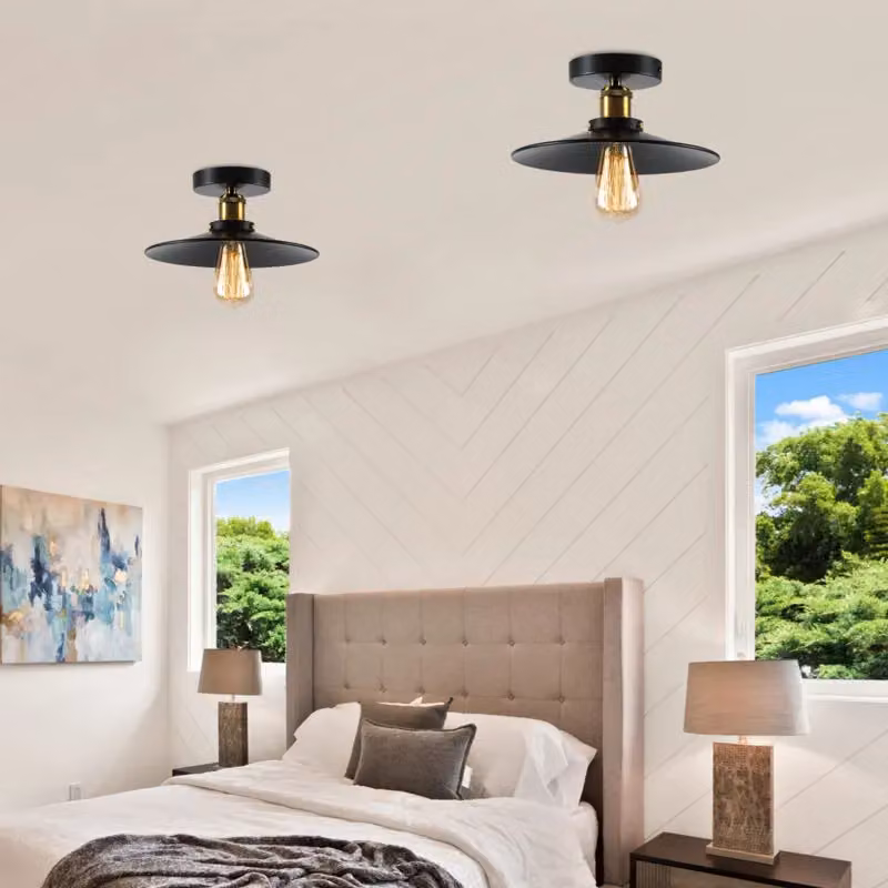 Garwarm Set of 2 Industrial Black Aluminium Flush Mount Ceiling Lights, Diameter: 26 cm – 3