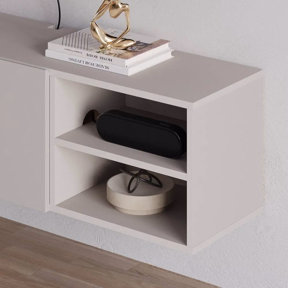 Decortie Conrad Wall-Mounted Floating TV Unit with Soft-Close Doors in Beige and White – 2