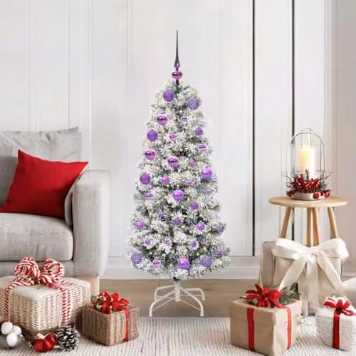 vidaXL Artificial Hinged Christmas Tree in Green and White, Height: 120 cm – 2