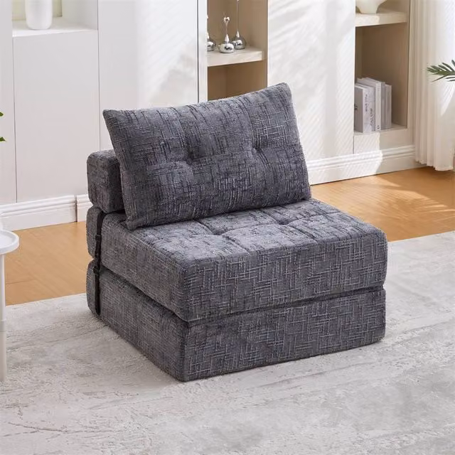 Direct Wicker Grey Chenille Tufted Folding Sofa Bed with Pillow and Back Support