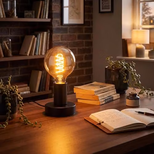 Happy Homewares Industrial Metal Bulb Holder Table Lamp in Black, H 19 cm x W 10 cm x D 10 cm – 3