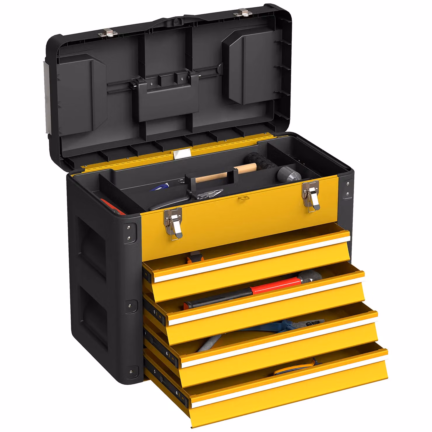 HOMCOM Large 4-Drawer Steel Toolbox with Handle, Yellow, W/D/H: 49.7 x 40.7 x 25.3 cm – 2