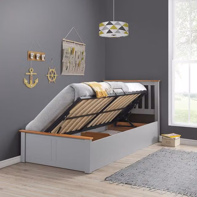 Bedmaster Francis Grey Solid Wood Modern Ottoman Bed with Lift Up Base