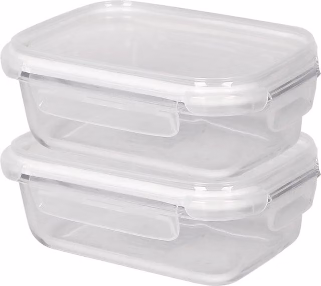 Harbour Housewares Glass Food Storage Container with Clip Lid, White and Transparent, 1.5 l, Pack of 2